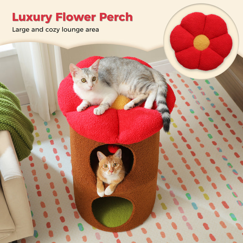 cozy flower cat house with pompom ball, view 13 - MRSLM
