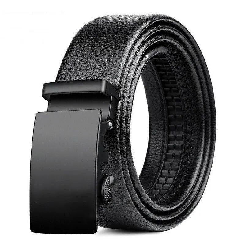 men's black PU leather belt automatic buckle, view 2 - MRSLM