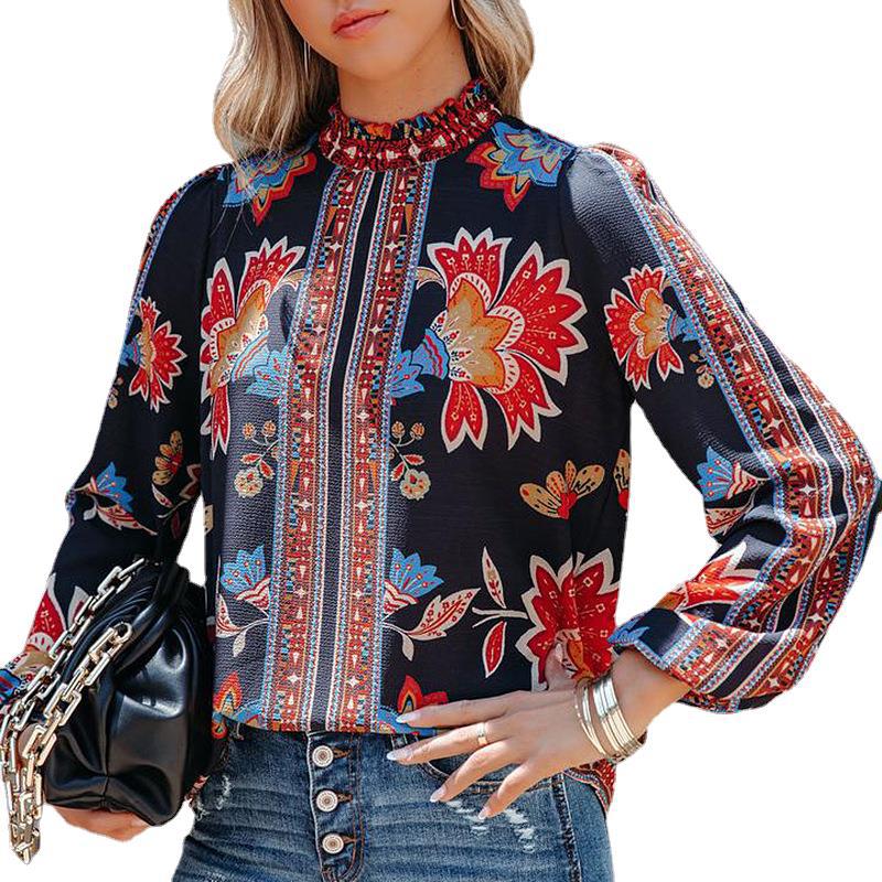 women's printed long sleeve loose shirt, view 2 - MRSLM
