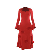 Slim fit peach collar flower dress, view 5 - MRSLM