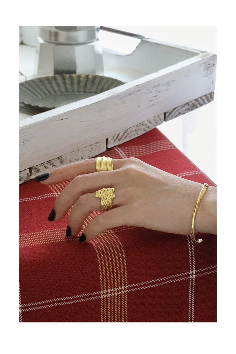 s925 silver concave texture open ring, view 8 - MRSLM