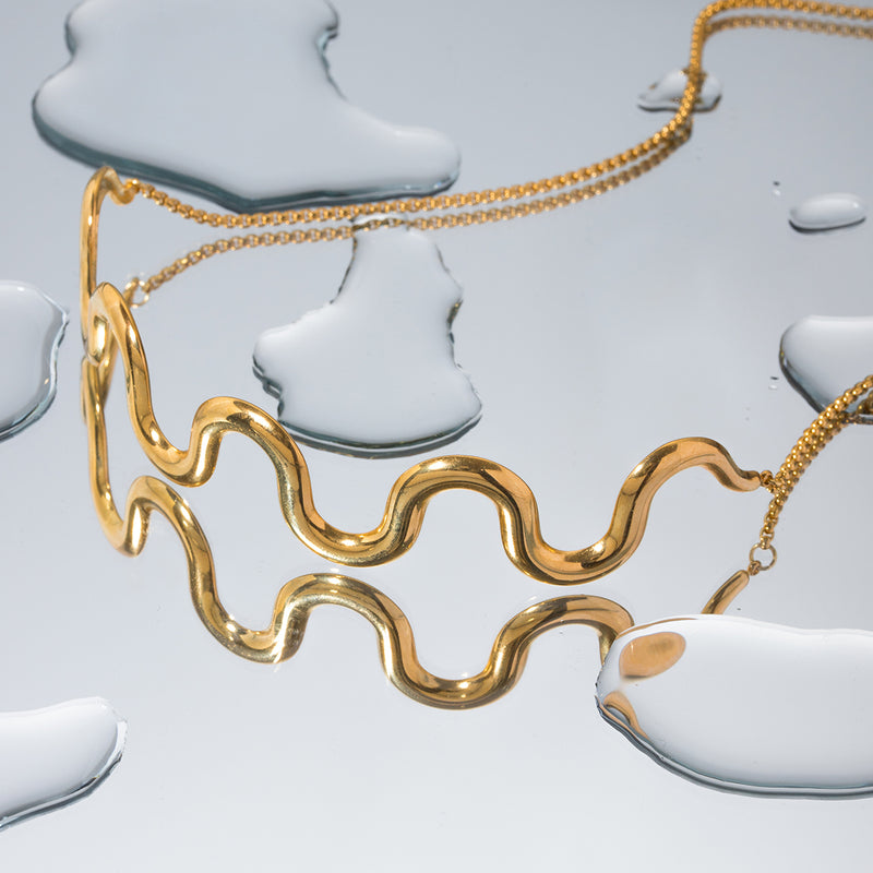 gold wave bracelet and necklace set, view 7 - MRSLM
