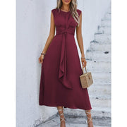 solid color waist tied dress for women, view 10 - MRSLM