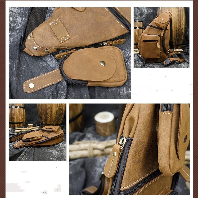 Retro men's crazy horse leather chest bag, view 10 - MRSLM