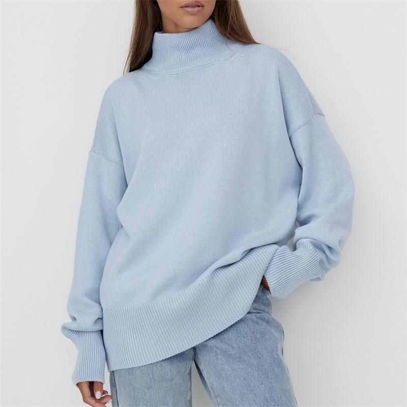 womens oversized turtleneck knitted sweater, view 10 - MRSLM