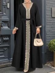 V-neck lace stitching long dress, view 5 - MRSLM