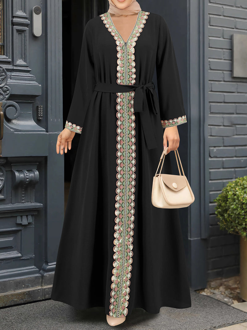 V-neck lace stitching long dress, view 5 - MRSLM