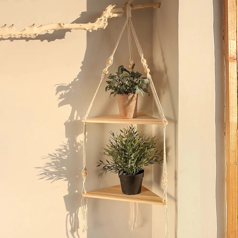 macrame floating shelf, view 3 - MRSLM