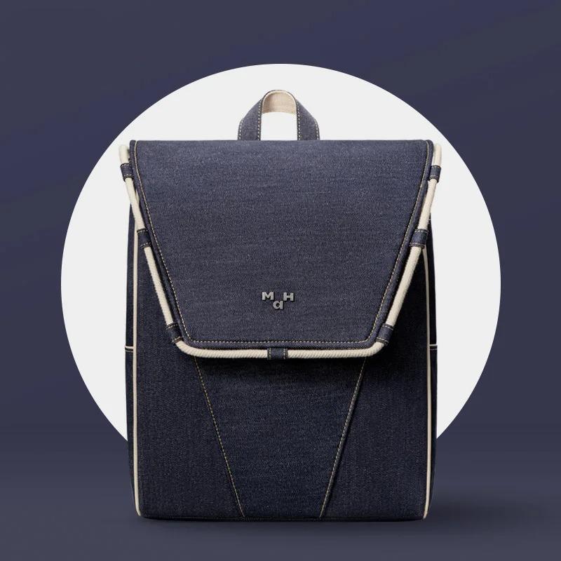 denim waterproof backpack, view 3 - MRSLM