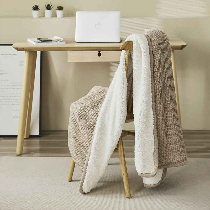 classic waffle plaid cotton knitted throw blanket, view 17 - MRSLM
