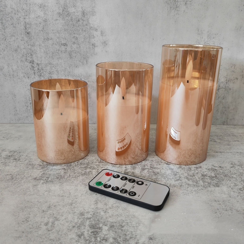 Flameless LED candles in glass, set of 3, view 10 - MRSLM