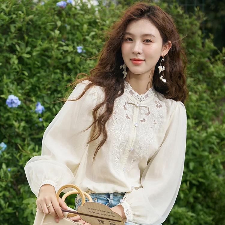 hollow embroidered mesh blouse, view 5 - MRSLM