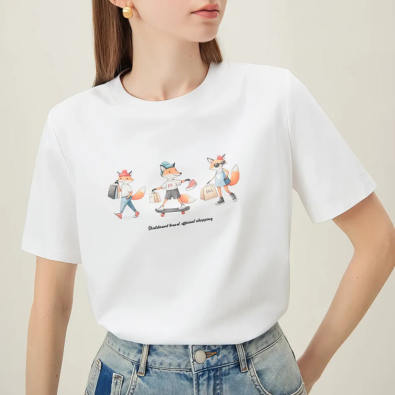 Fox print summer tee for women, view 5 - MRSLM
