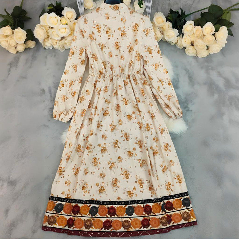 Women's vintage floral long sleeve button maxi dress, view 5 - MRSLM