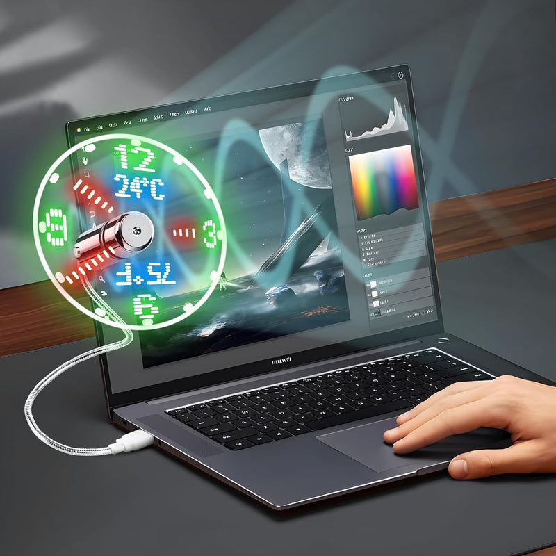 LED clock USB mini fan, view 3 - MRSLM