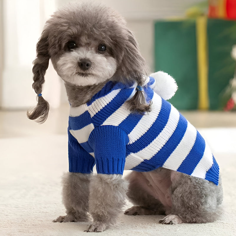 knitted striped dog sweater, view 9 - MRSLM