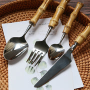 Mirror finish bamboo handle cutlery set, view 3 - MRSLM