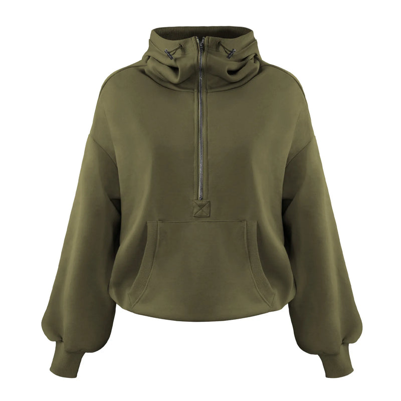 women's half-zip hoodie with pockets, view 9 - MRSLM