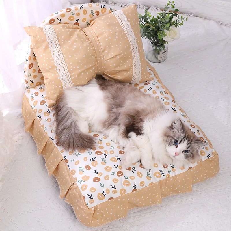 cute bow pet bed with detachable pillow, view 6 - MRSLM