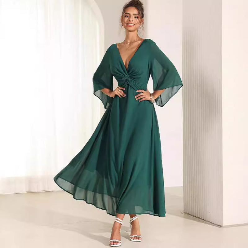 solid v-neck chiffon dress - MRSLM
