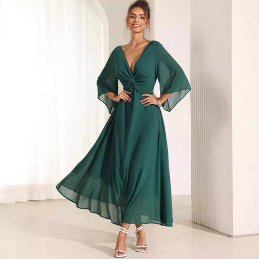 solid v-neck chiffon dress - MRSLM