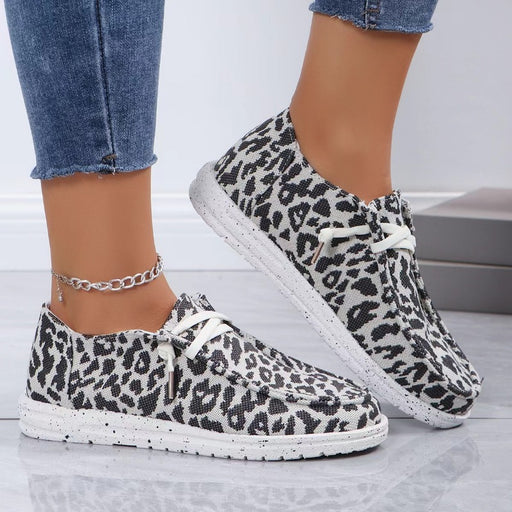 women's leopard canvas lace-up loafers - MRSLM