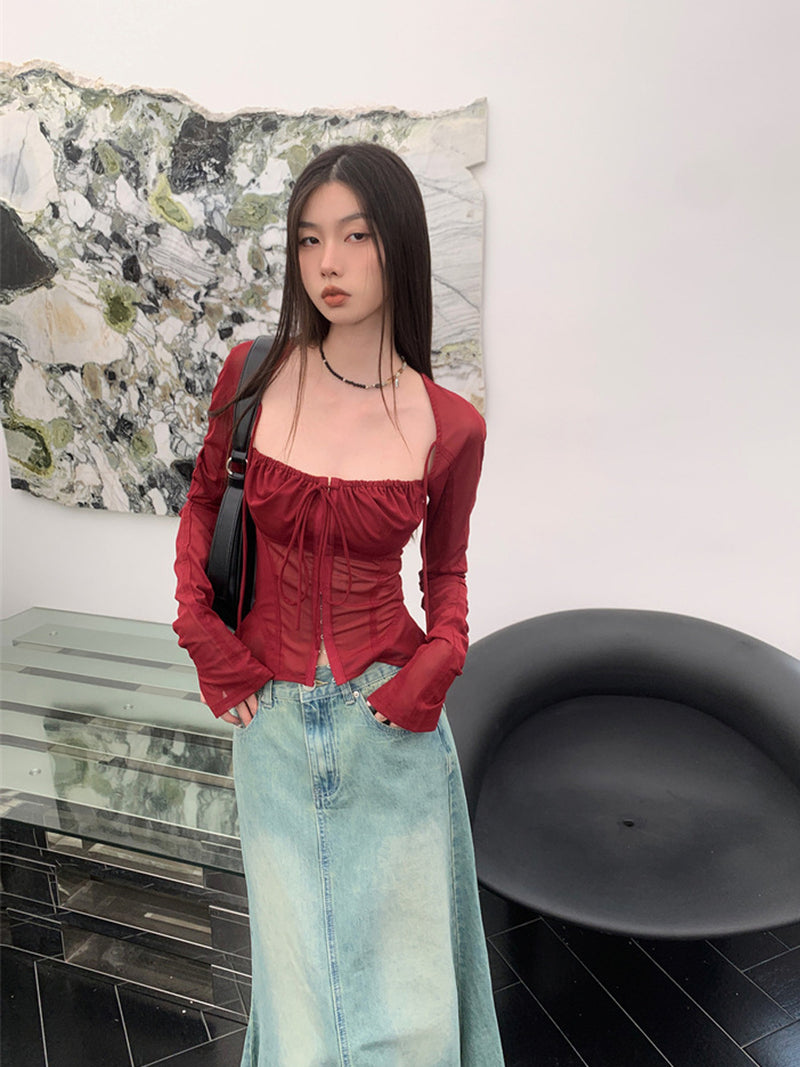 long sleeve lace-up corset top, view 2 - MRSLM