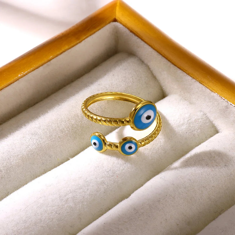 gold evil eye stainless steel ring, view 7 - MRSLM