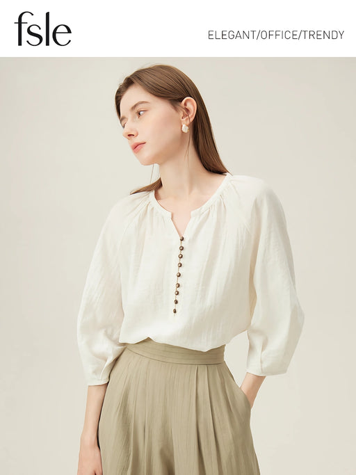beige linen blend blouse - MRSLM