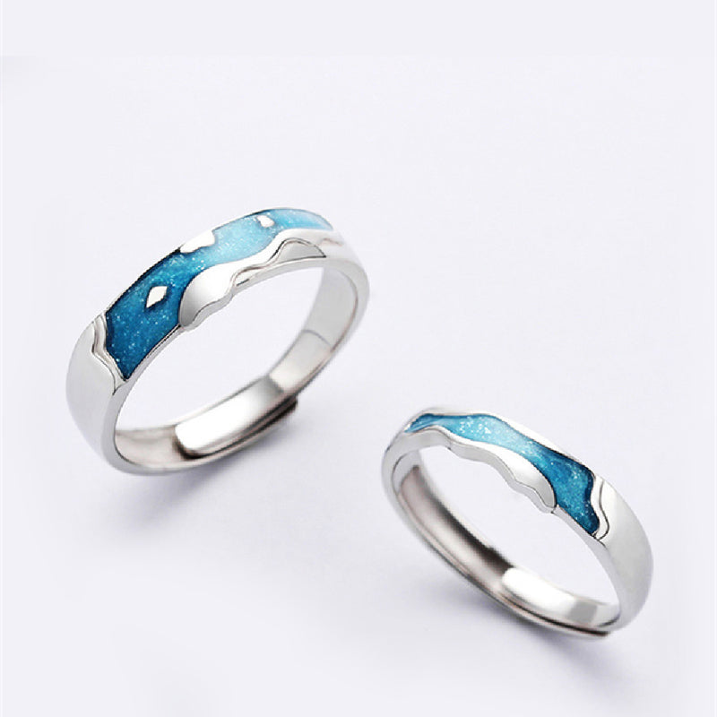 couple sterling silver ring flowing water band, view 2 - MRSLM
