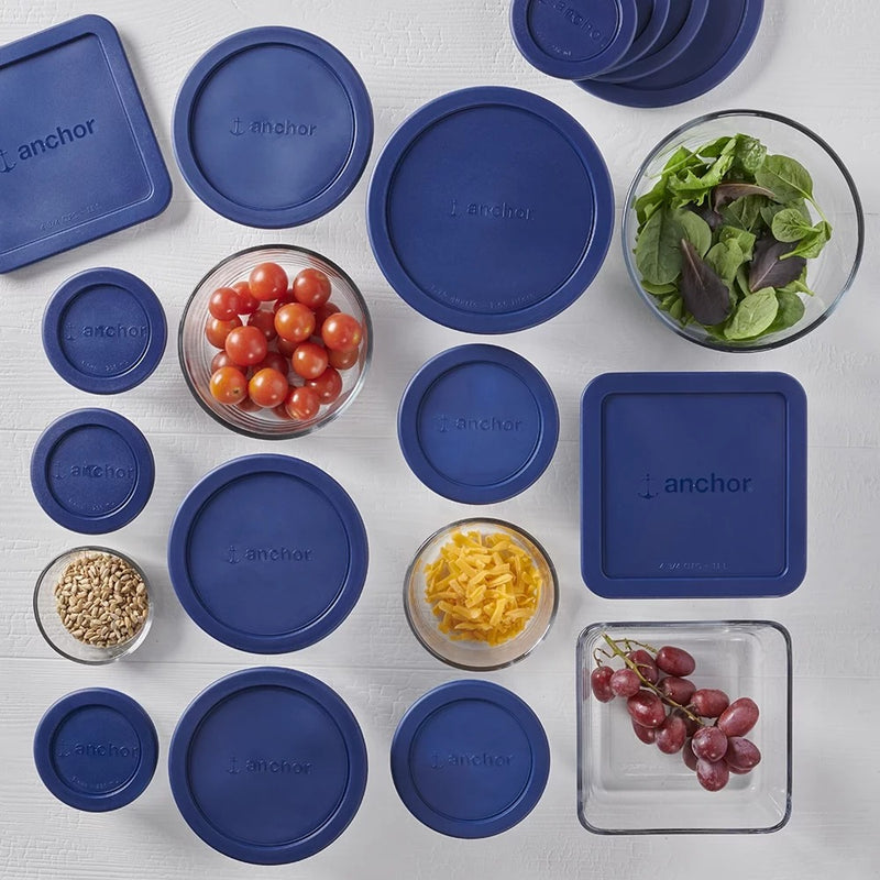 30-piece glass food storage set with navy lids, view 5 - MRSLM