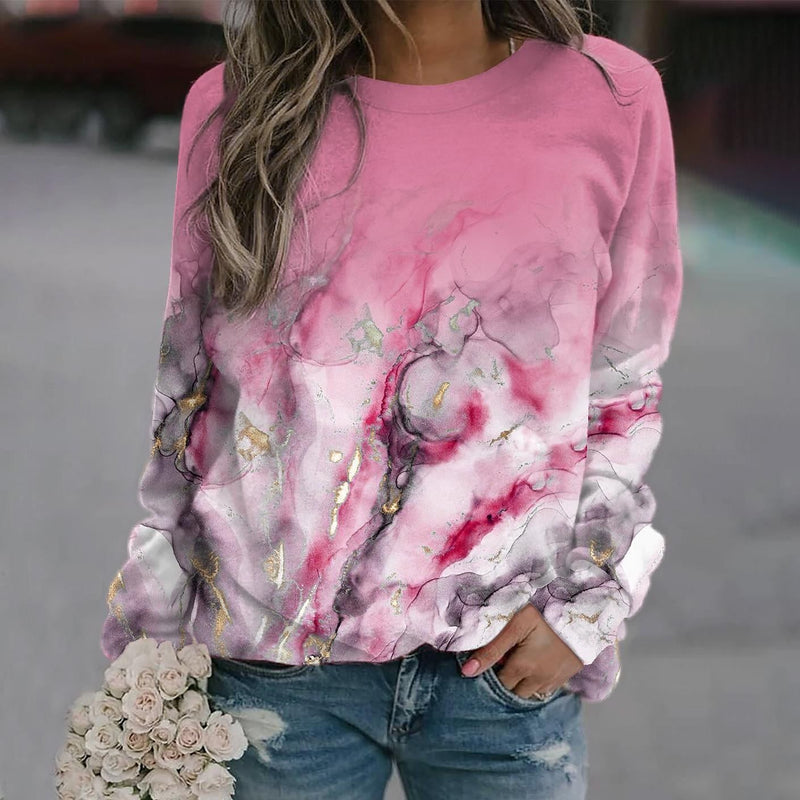geometric print loose round neck sweater - MRSLM