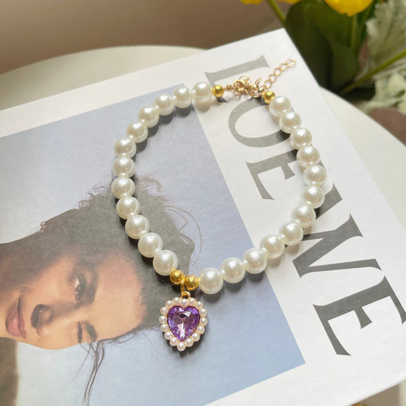 pearl and crystal pet collar with scarf, view 26 - MRSLM