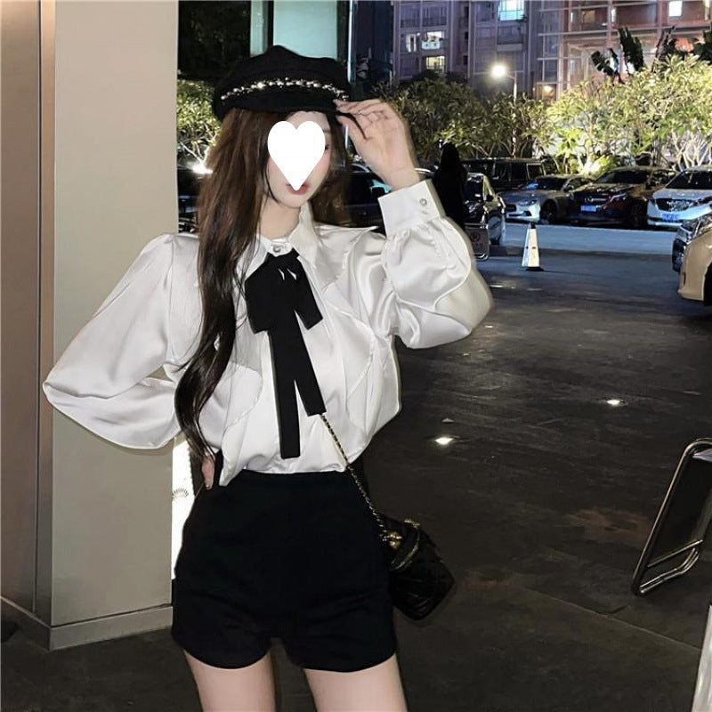 women's bow tie long sleeve shirt, view 10 - MRSLM