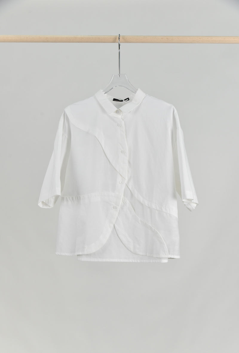 retro patchwork lapel short sleeve shirt, view 5 - MRSLM