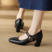 genuine leather mary jane heels for women, view 3 - MRSLM