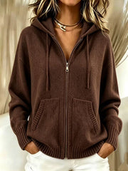 Women's zip-up hooded knit cardigan, view 5 - MRSLM