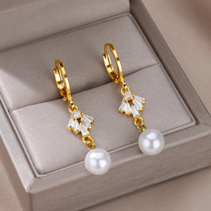 butterfly imitation pearl dangle earrings, view 7 - MRSLM