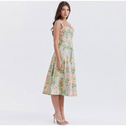printed spaghetti strap midi dress, view 4 - MRSLM