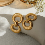 18k gold plated double loop textured earrings, view 6 - MRSLM
