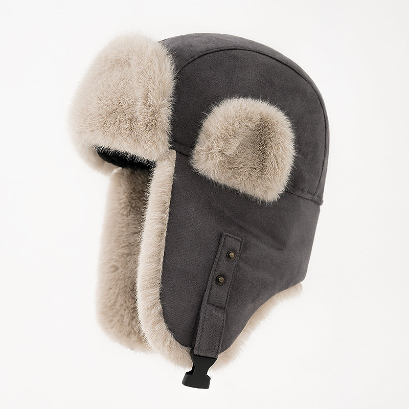 Women's suede winter hat with ear flaps - MRSLM