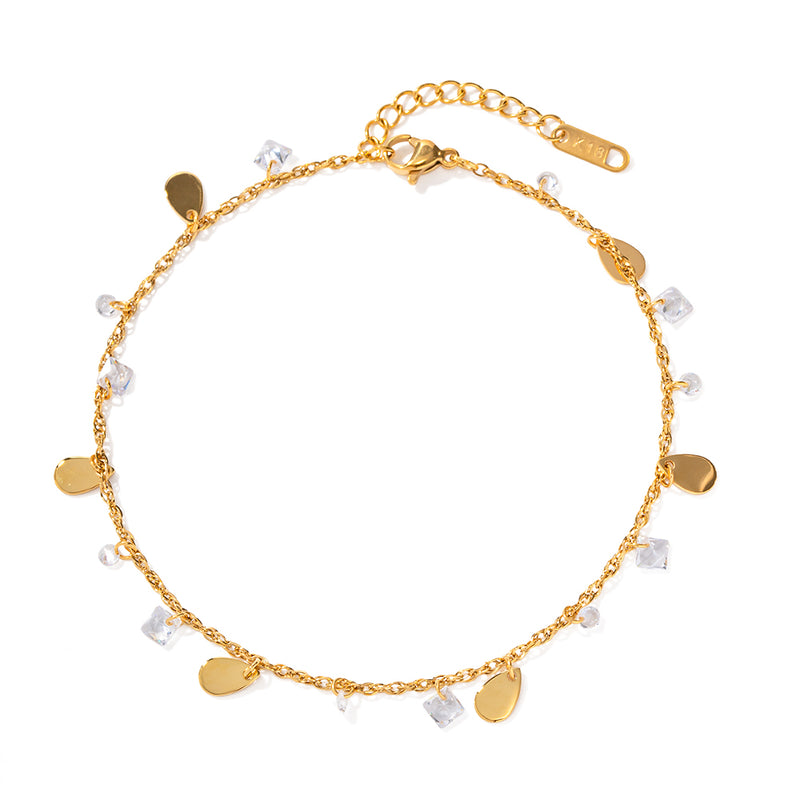 crystal water drop tassel anklet, view 2 - MRSLM