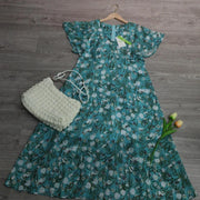 green printed short sleeve dress, view 4 - MRSLM