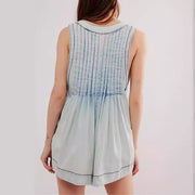 v-neck sleeveless denim shorts jumpsuit, view 3 - MRSLM