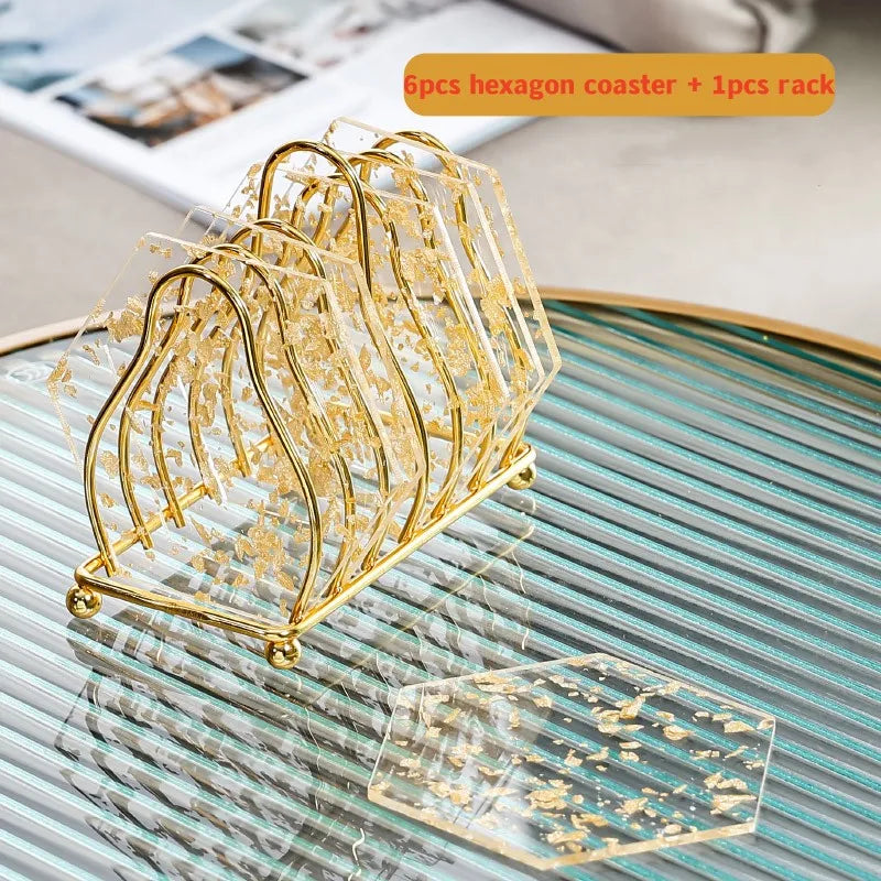 Acrylic gold foil coaster set, view 3 - MRSLM
