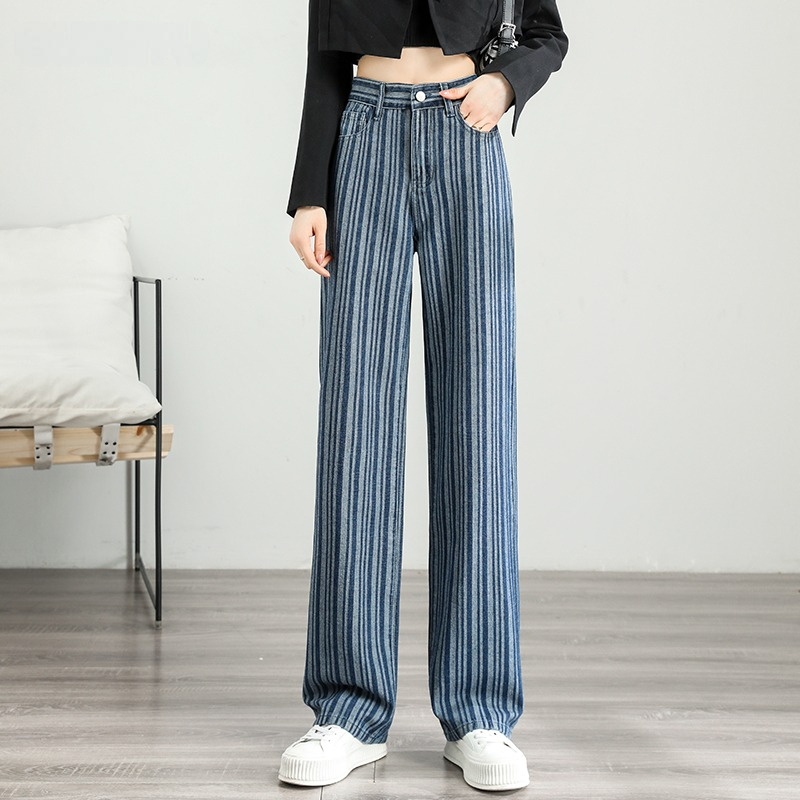high-waist striped wide-leg jeans, view 3 - MRSLM