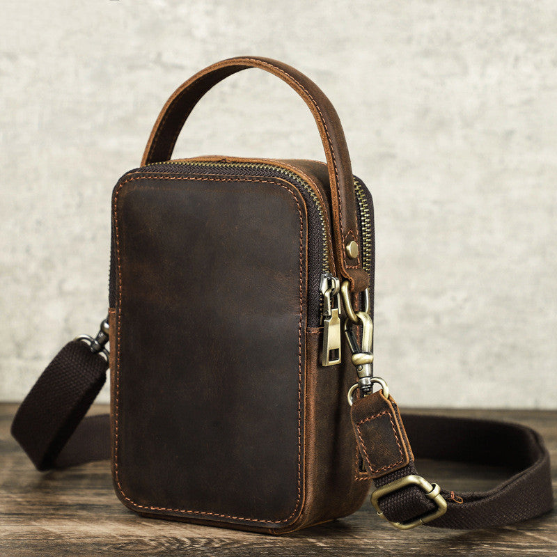 men's retro leather messenger bag, view 5 - MRSLM