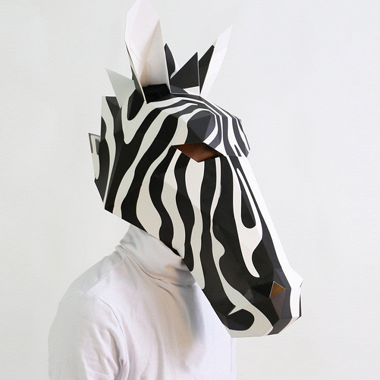Black and white horse origami paper mask, view 4 - MRSLM