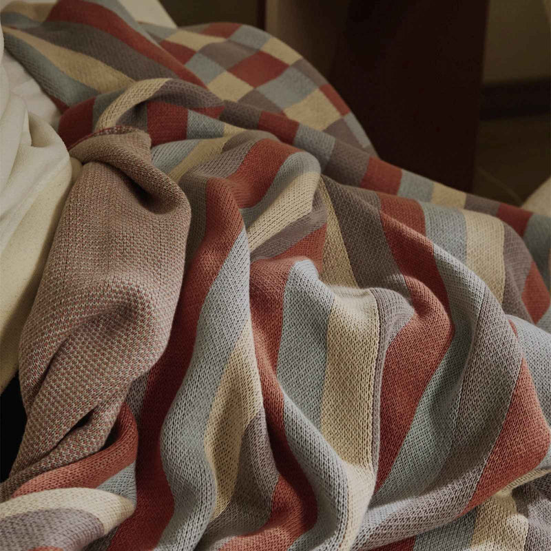 Colorful stripe plaid cotton blanket, view 5 - MRSLM