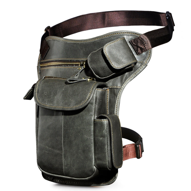 Men's oil waxed leather leg waist bag, view 4 - MRSLM